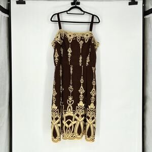 Vintage Brown & Cream Tribal Print Midi Sundress - Plus Size 18